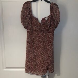 Rose pink floral mini dress